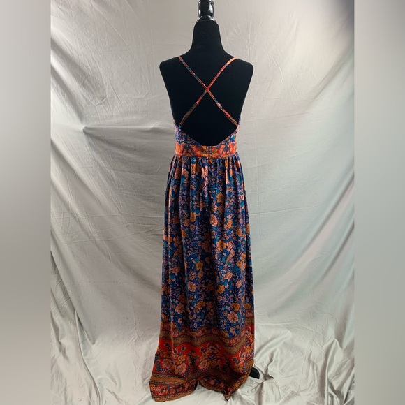 Boho Floral Print Backless Deep V Neck Maxi Dress - Picture 11 of 12